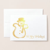 Carte Dorée Joyeuses vacances Snowman Cookie Noël Hanoukka (Devant avec enveloppe)