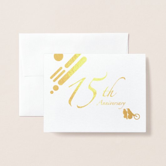 Carte Dorée Joyeux 15e anniversaire Mod Birds (Devant avec enveloppe)