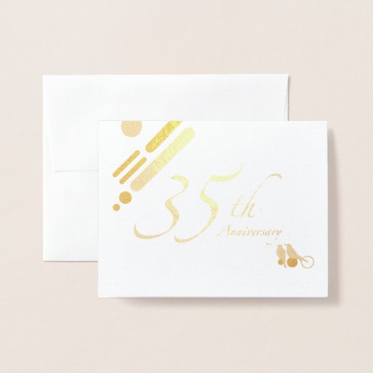 Carte Dorée Joyeux 35e anniversaire Mod Birds (Devant avec enveloppe)