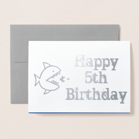 Carte Dorée Joyeux 5 Anniversaire Cute Sharks Kids Salutation (Devant avec enveloppe)