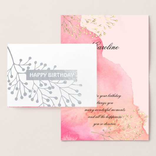 Carte Dorée Joyeux anniversaire. Aquarelle Botanique Rose Luxe (Affichage)