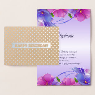 Carte Dorée Joyeux anniversaire. Aquarelle Floral Luxe
