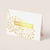 Carte Dorée Joyeux anniversaire. Aquarelle rose botanique (Devant)