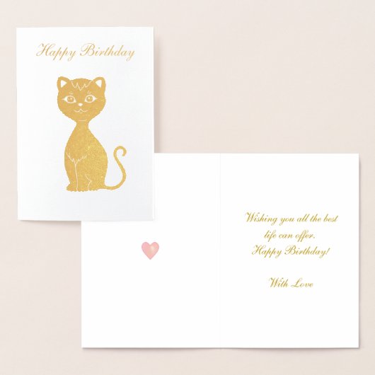 Carte Dorée Joyeux Anniversaire Chat Doré (Affichage)