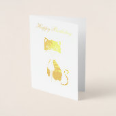 Carte Dorée Joyeux Anniversaire Chat Smoking Doré (Devant)