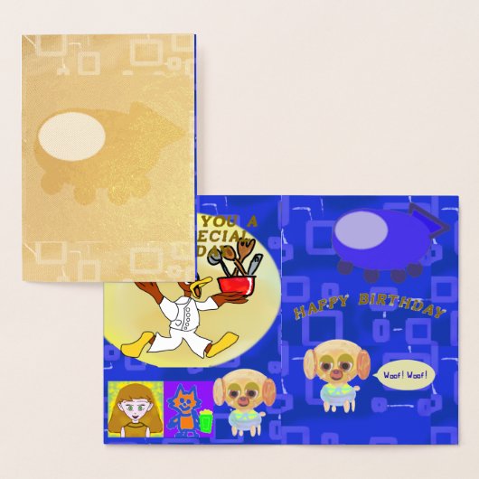 Carte Dorée Joyeux Anniversaire Chef Ducky Bateau Spatial Chio (Affichage)