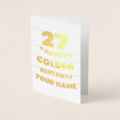 Carte Dorée Joyeux anniversaire d'or, 27e anniversaire en feui (Devant)