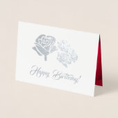 Carte Dorée Joyeux anniversaire. Elégant Rose rouge luxe (Devant)
