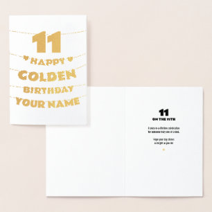 Carte Dorée Joyeux anniversaire en or, 11e anniversaire papier