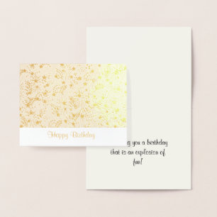 Carte Dorée Joyeux anniversaire, étoiles et feux d'artifice