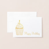 Carte Dorée Joyeux Anniversaire Frosted Cupcake Sprinkles Boug (Devant avec enveloppe)