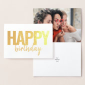 Carte Dorée Joyeux Anniversaire Moderne Brush Photo Script (Affichage)
