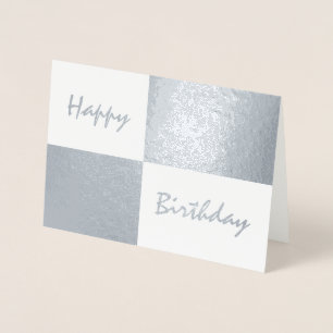 Carte Dorée Joyeux anniversaire Silver Foil et Rectangles blan