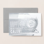 Carte Dorée Joyeux anniversaire | Texte modifiable | Voiture c (Devant avec enveloppe)