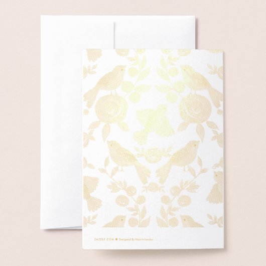 Carte Dorée Joyeux Birthday Bird design (Derrière avec enveloppe)