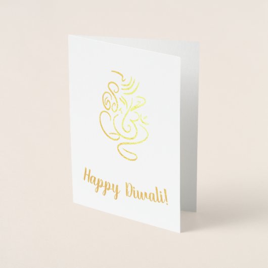 Carte Dorée Joyeux Diwali Texte avec Ganesh & Aum Foil Line Ar (Devant)
