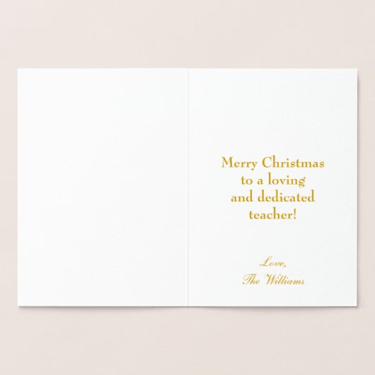 Carte Dorée Joyeux enseignant de Noël (Intérieur)