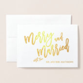 Carte Dorée Joyeux et marié Gold Foil Script photo de vacances (Devant avec enveloppe)
