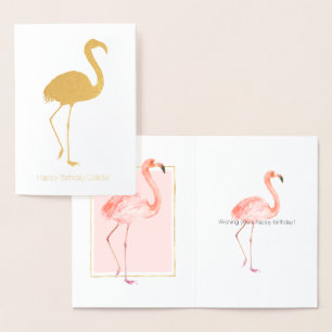 Carte Dorée Joyeux Flamant rose rose