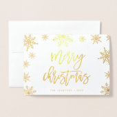Carte Dorée Joyeux flocon de neige de Noël | Photo Holiday Gol (Devant avec enveloppe)