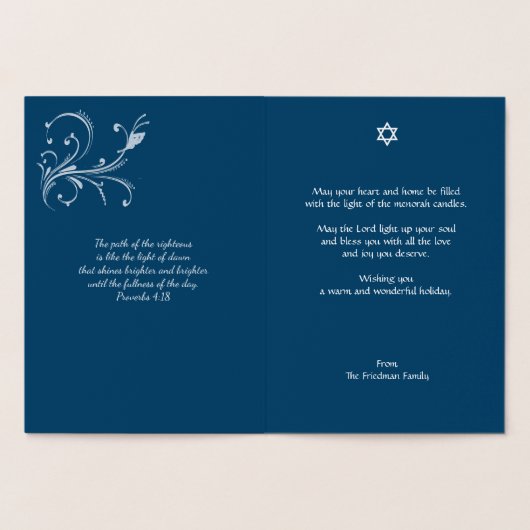 Carte Dorée Joyeux Hanoukka Menorah Vacances Real Argent (Intérieur)