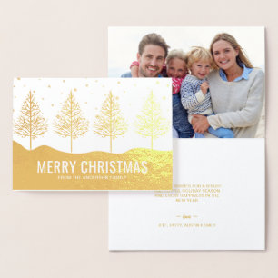 Carte Dorée Joyeux Noël Arbres Vacances Photo Gold Foil