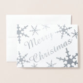 Carte Dorée Joyeux Noël argenté Snowflakes (Devant avec enveloppe)