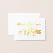 Carte Dorée Joyeux Noël avec cloches et ruban (Devant avec enveloppe)