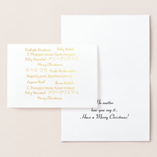 Carte Dorée Joyeux Noël Beaucoup de langues Typographie