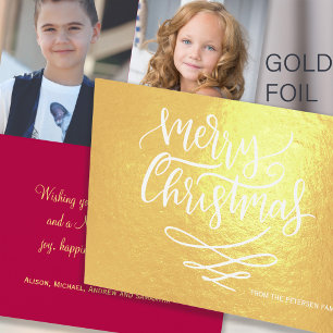 Carte Dorée Joyeux Noël chic script de calligraphie moderne