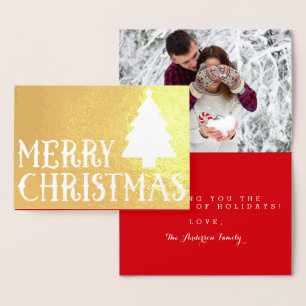 Carte Dorée Joyeux Noël Classic Tree Photo Thème