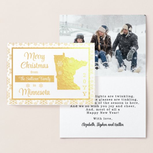 Carte Dorée Joyeux Noël de l'état du Minnesota | Photo (Affichage)
