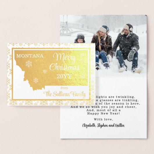 Carte Dorée Joyeux Noël de l'état du Montana | Photo (Affichage)