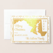 Carte Dorée Joyeux Noël de Maryland State | Photo (Devant avec enveloppe)