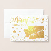 Carte Dorée Joyeux Noël de Washington State Photo (Devant avec enveloppe)