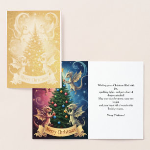 Carte Dorée Joyeux Noël des dragons d'ornement
