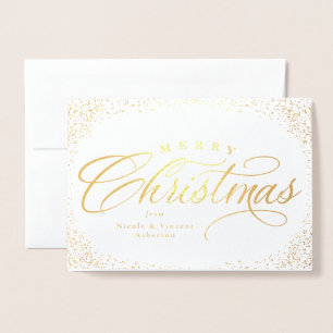 Carte Dorée Joyeux Noël élégant script vacances