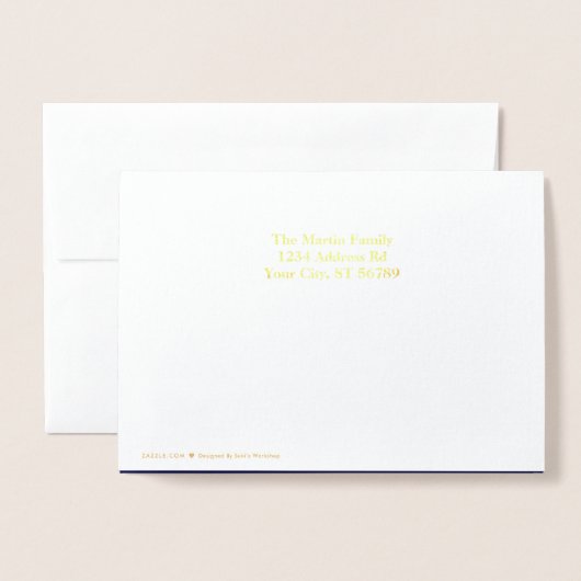 Carte Dorée Joyeux Noël Famille Photo Marine Gold Foil Card (Derrière avec enveloppe)