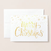 Carte Dorée Joyeux Noël Flocons de Neige Chic Écriture Dorée (Devant avec enveloppe)