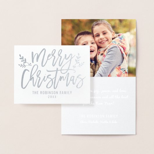 Carte Dorée Joyeux Noël moderne Script Vacances Photo Argent (Affichage)