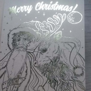 Carte Dorée Joyeux Noël Père Noël et Reindeer