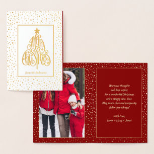 Carte Dorée Joyeux Noël. Photo calligraphie