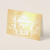 Carte Dorée "Joyeux Noël" Scène Creche (Devant)