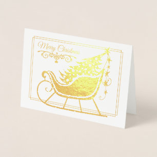 Carte Dorée Joyeux Noël Sleigh Tree famille vacances