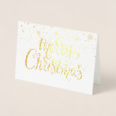 Carte Dorée Joyeux Noël Snowflakes Chic Script Gold (Devant)