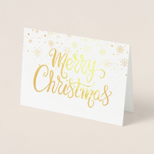 Carte Dorée Joyeux Noël Snowflakes Chic Script Gold (Devant)