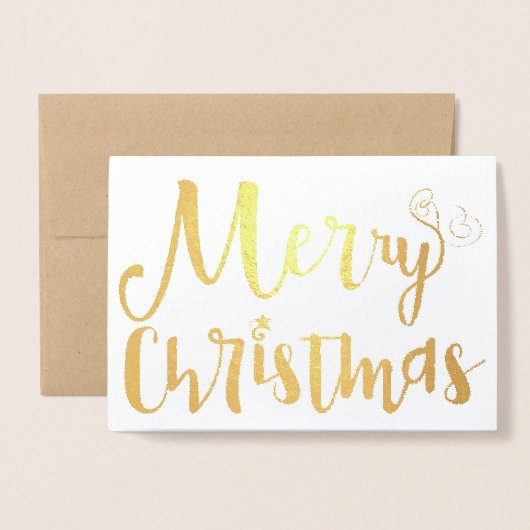 Carte Dorée Joyeux Noël Star Typographie de vacances Gold Foil (Devant avec enveloppe)