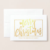 Carte Dorée Joyeux Noël tendance main Lettré Script Or (Devant avec enveloppe)