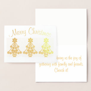 Carte Dorée Joyeux Noël Trois contours d'arbre élaborés