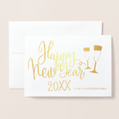 Carte Dorée Joyeux Nouvel An script de calligraphie moderne (Devant avec enveloppe)